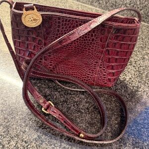 NWOT Brahmin Emilia Merlot Whitney Crocodile-Embossed crossbody Bag